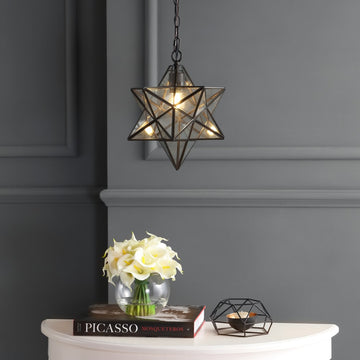 Stellaa 12" Moravian Star Metal/Clear Glass LED Pendant - JONATHAN Y